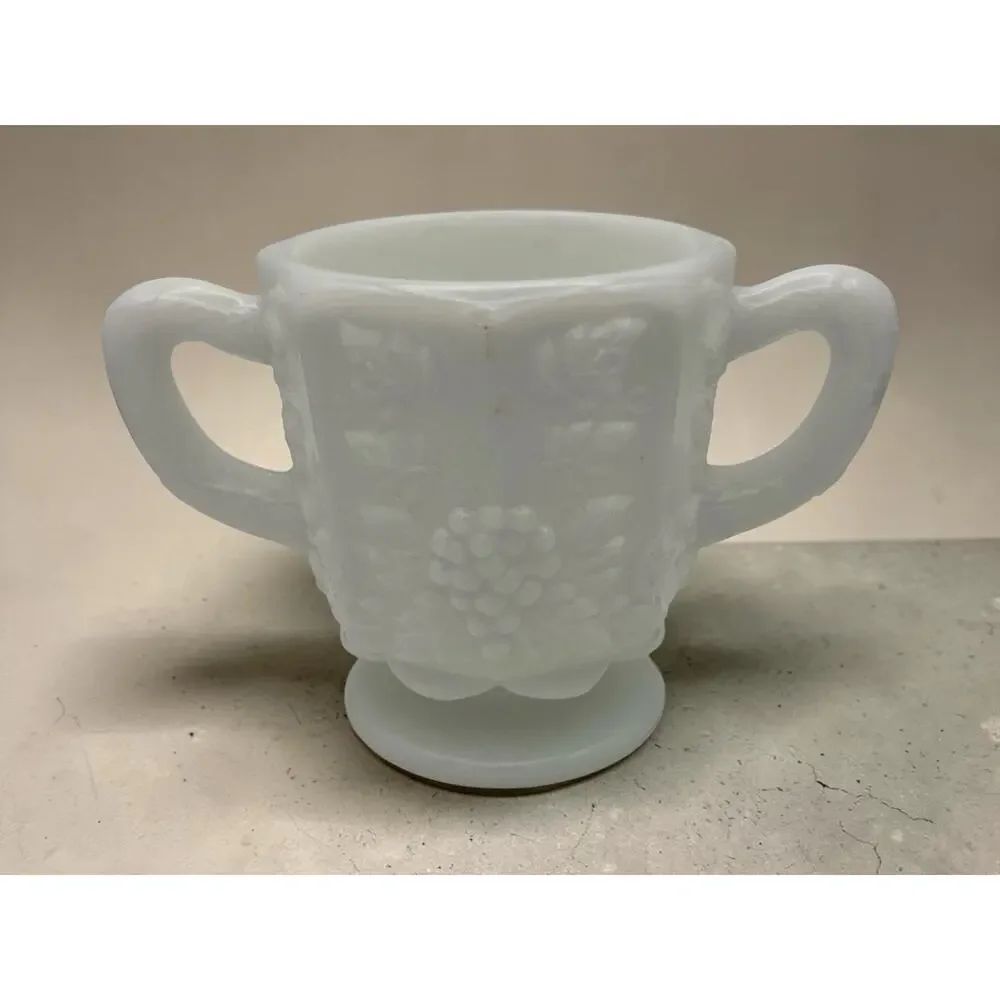 Vintage Westmoreland Milk Glass Paneled Grape Sugar Bowl Footed USA